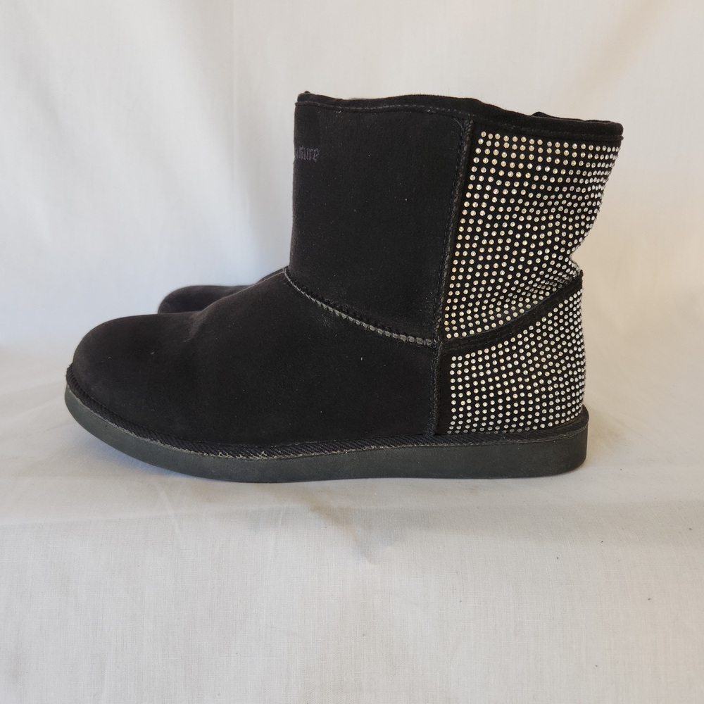 Juicy Couture Black Suede Studded Rhinestone Winter Boots | Size 7